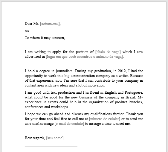 anuncio de emprego em ingles