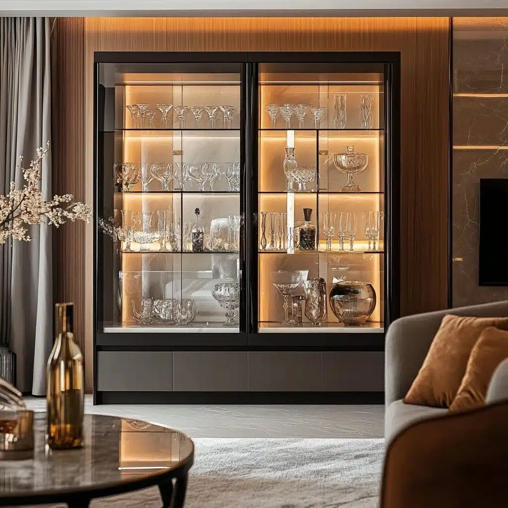 armario de cozinha planejado com cristaleira moderna