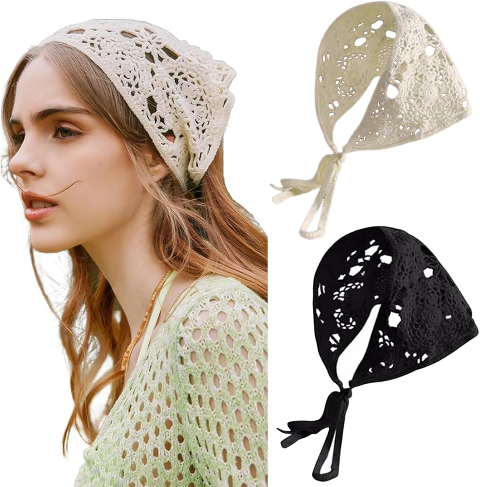 Bandana de crochê temática (corações, morangos)