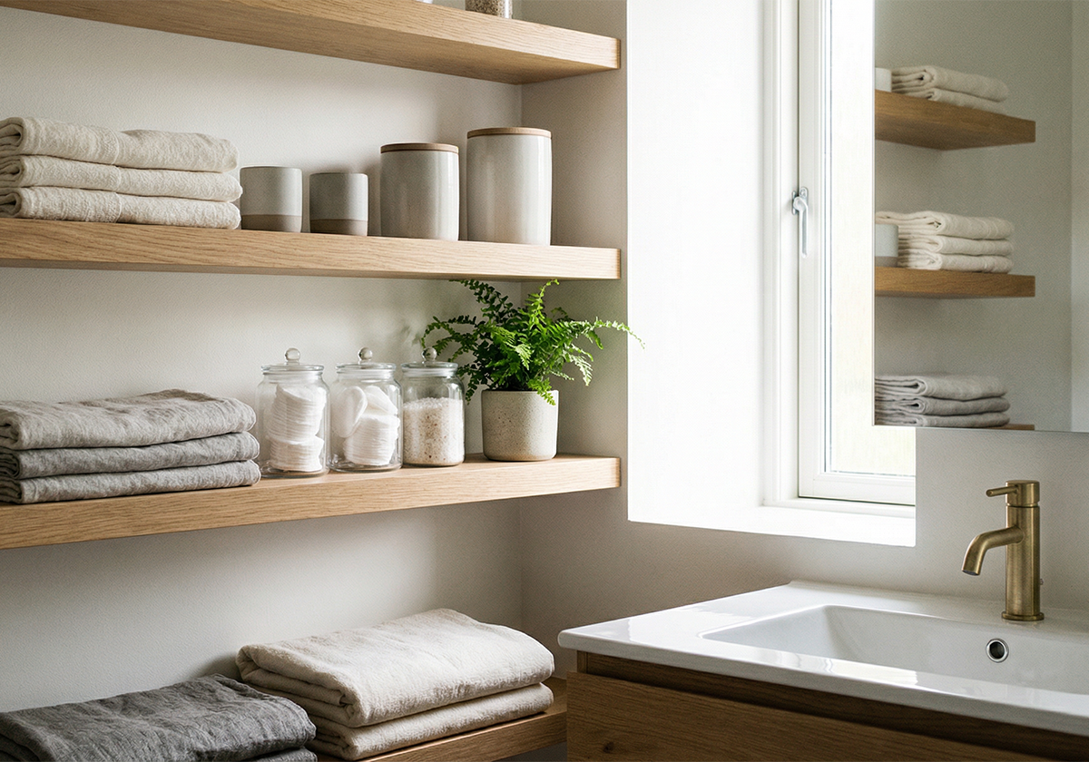 ideias banheiro escandinavo plantas madeira