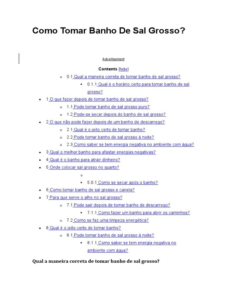 o que é banho de sal grosso e para que serve