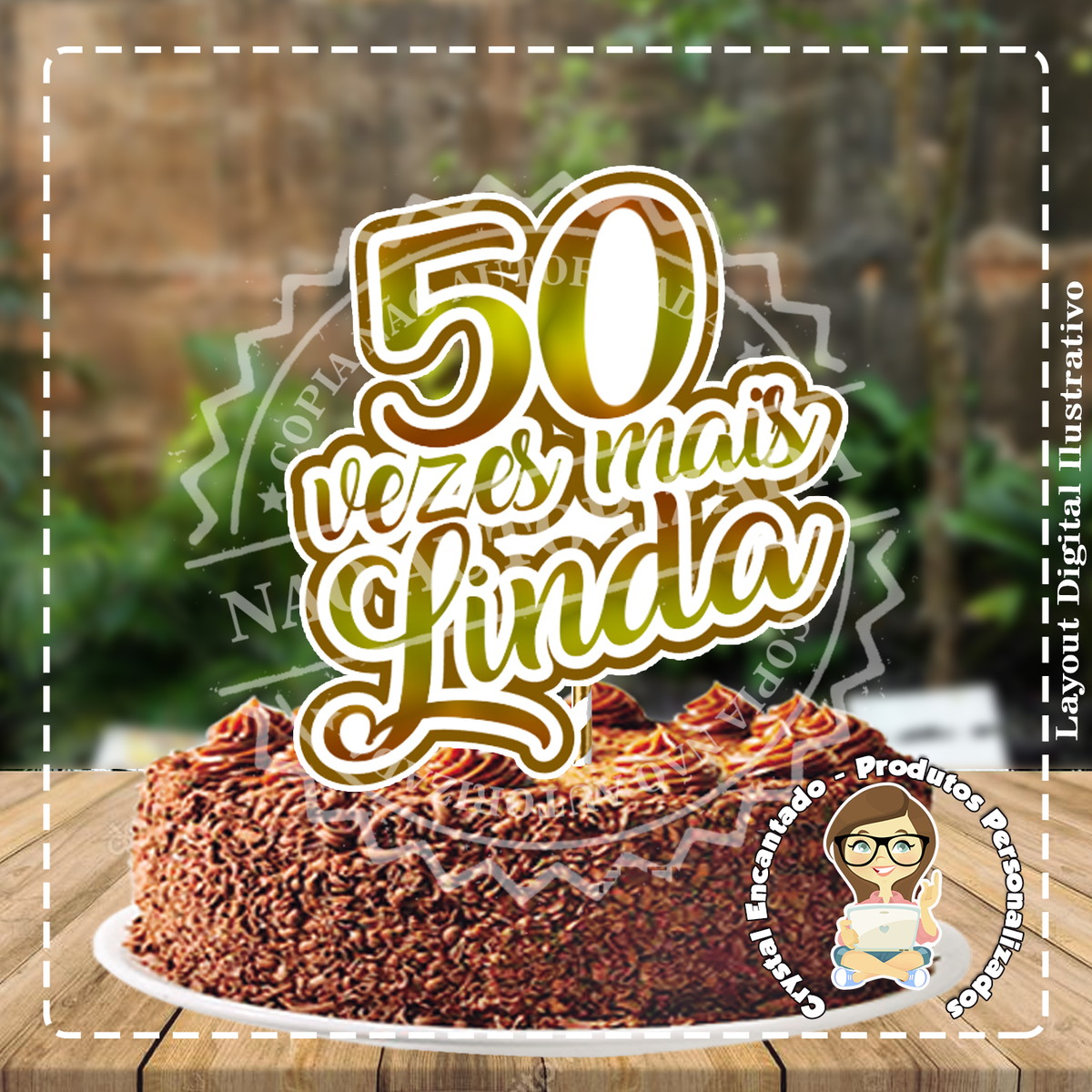 topo de bolo 50 anos feminino