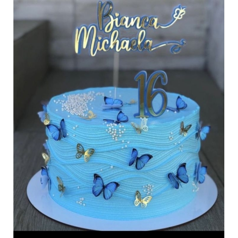 bolo azul feminino com dourado