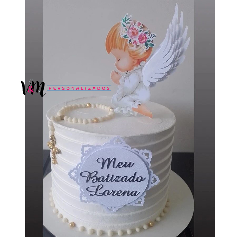 bolo branco e rosa batizado