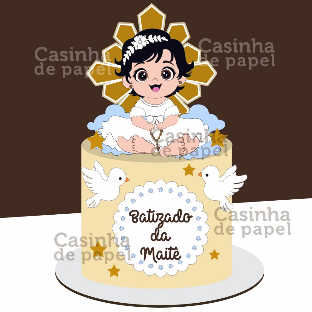 bolo batizado com flores