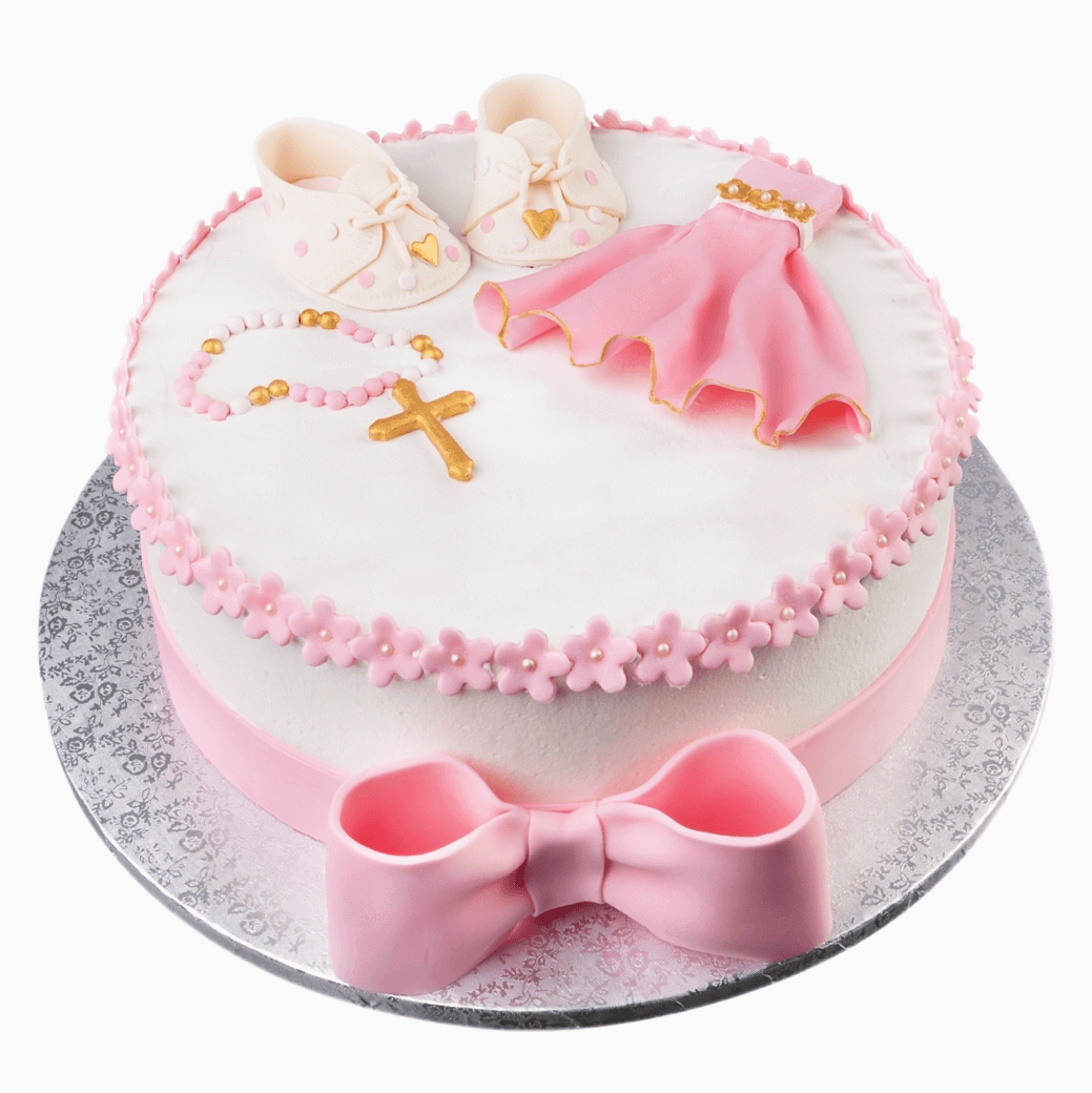 bolo branco e rosa batizado