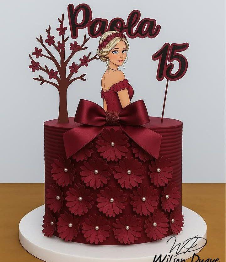 bolo feminino vermelho com flores