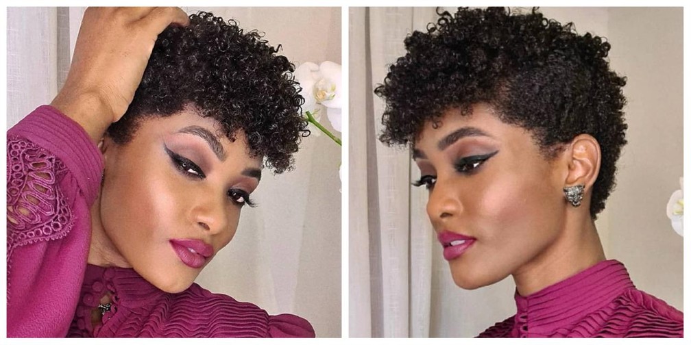 cabelo cacheado com franja