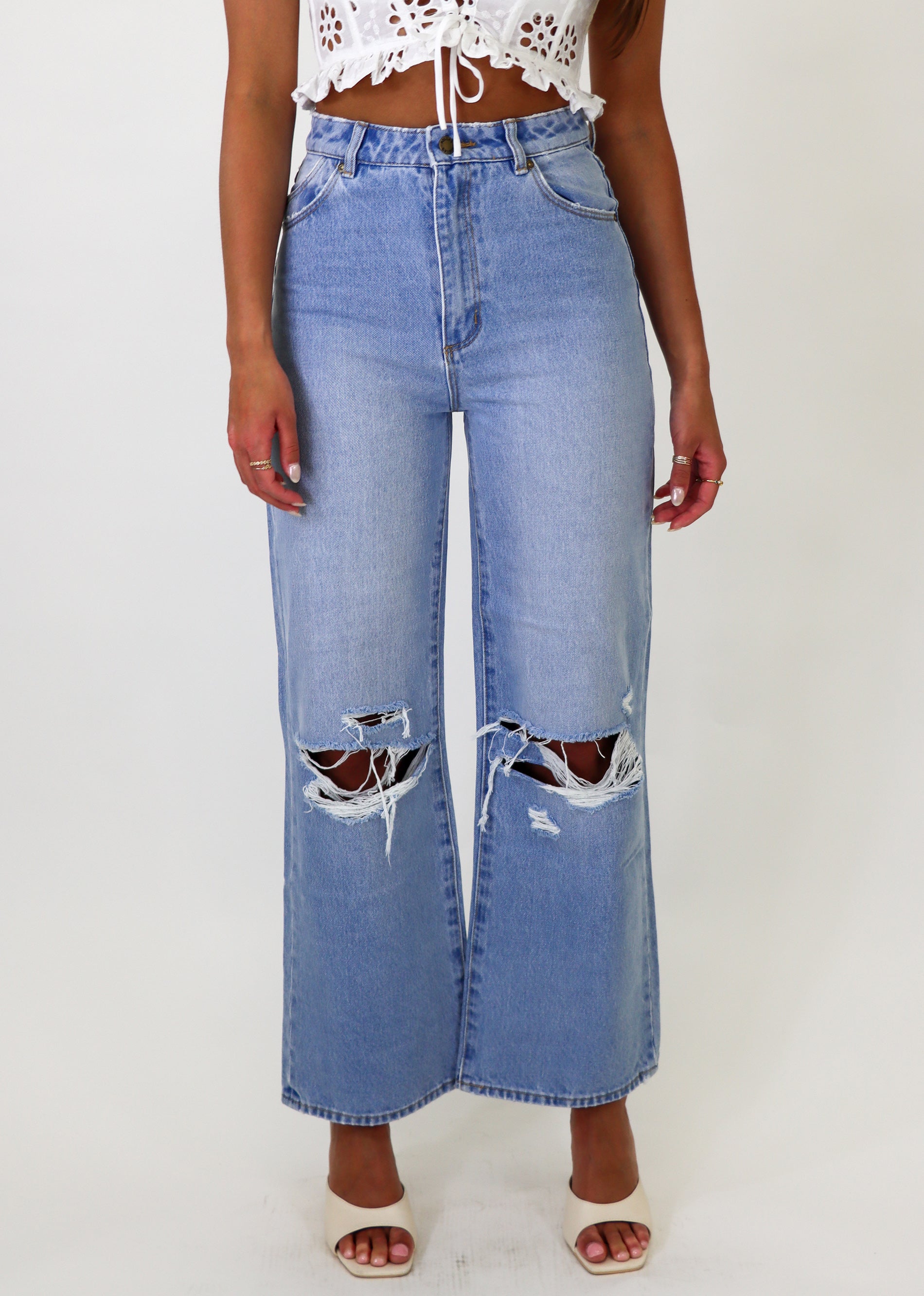 Calça wide leg jeans feminina cintura alta