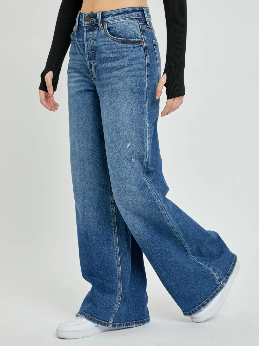 Calça wide leg jeans flare
