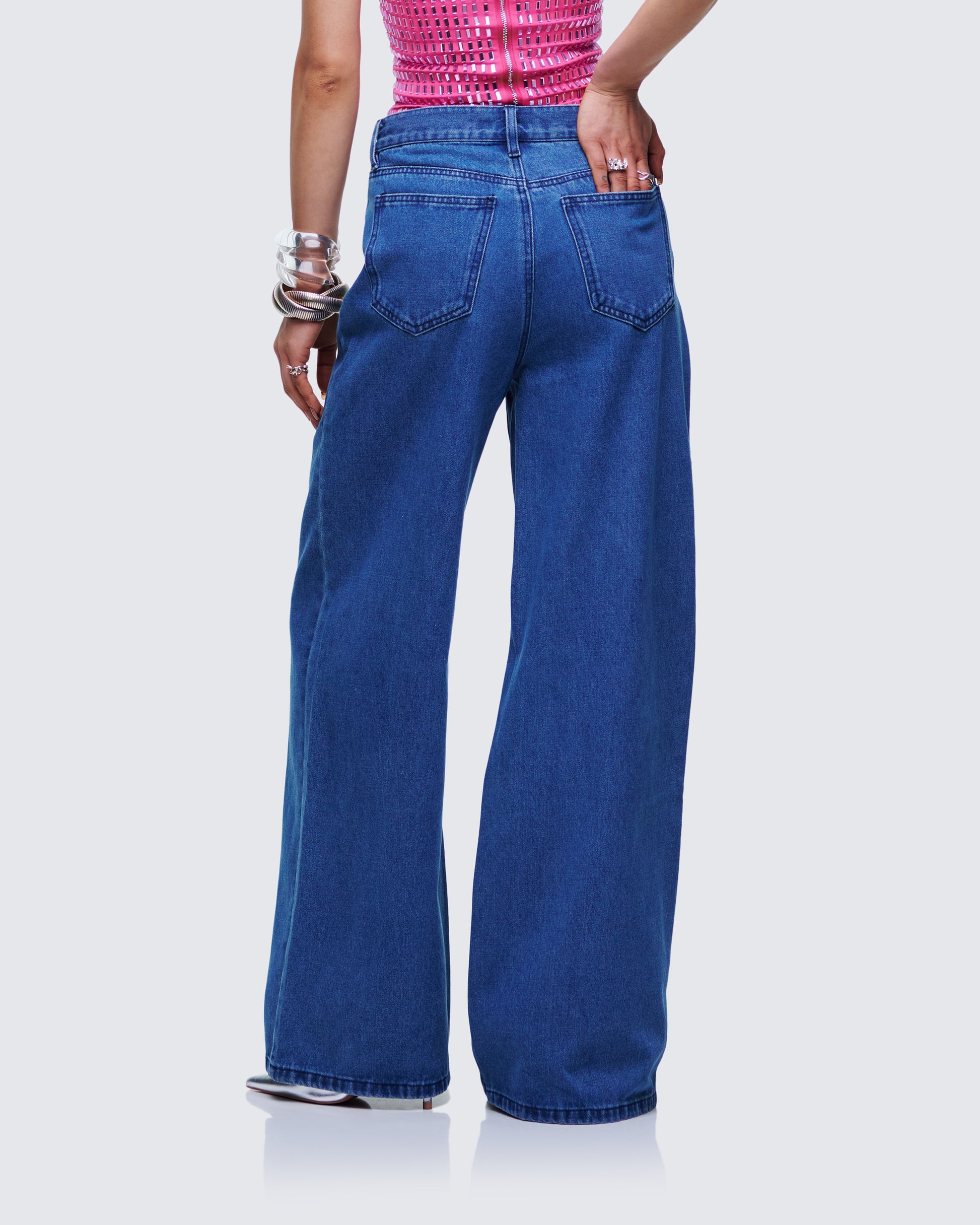 Calça wide leg jeans feminina cintura baixa