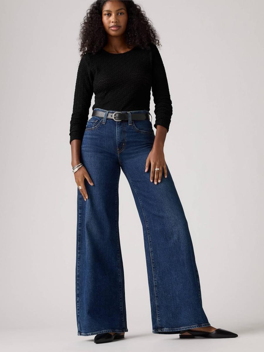 Calça wide leg jeans masculina slim