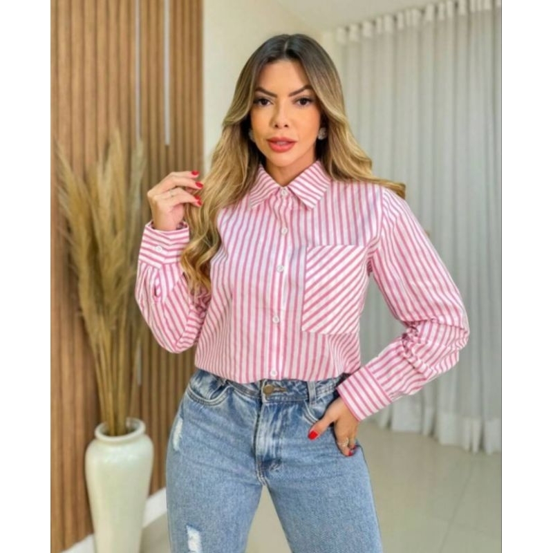 camisa listrada feminina oversized preta e branca