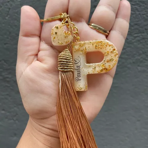 chaveiro resina com letra