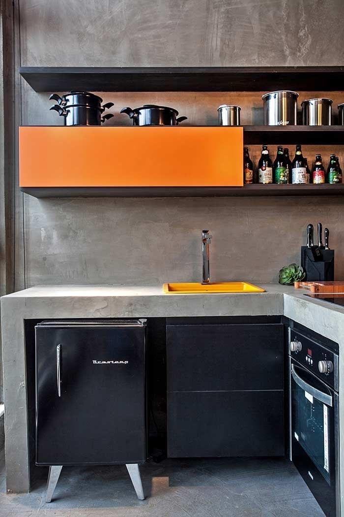 ideias de cozinha com cimento queimado moderna