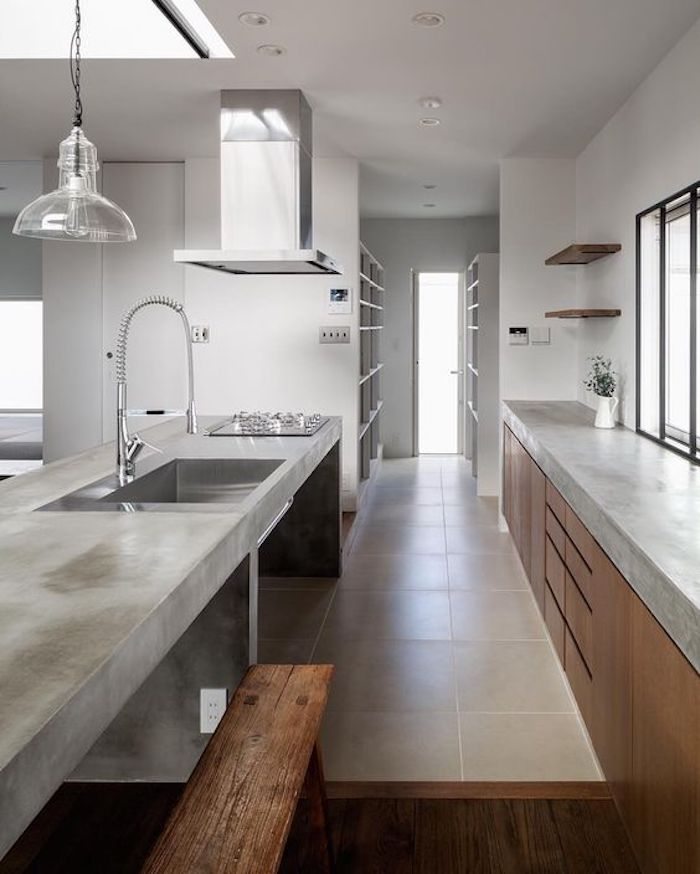 ideias de cozinha com cimento queimado moderna