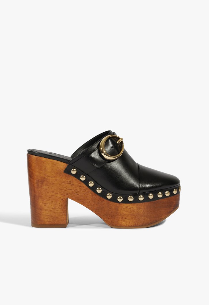 clog feminino salto madeira