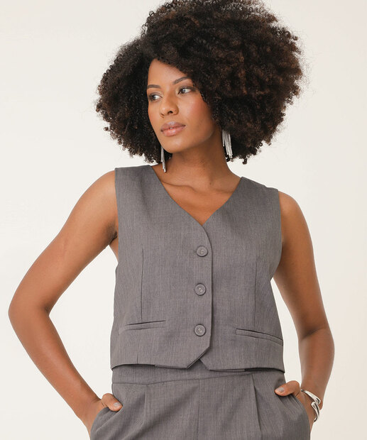 colete alfaiataria feminino cinza