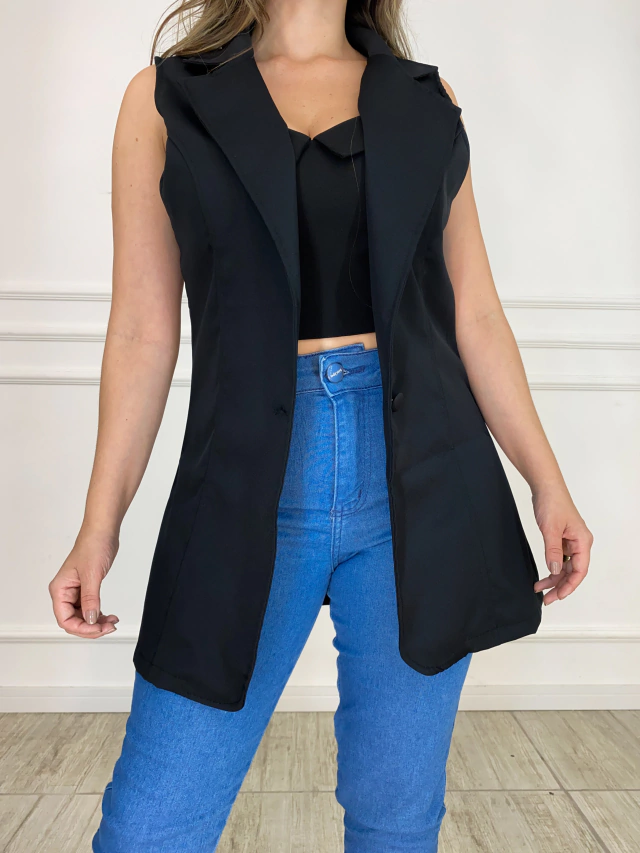 colete alfaiataria feminino azul