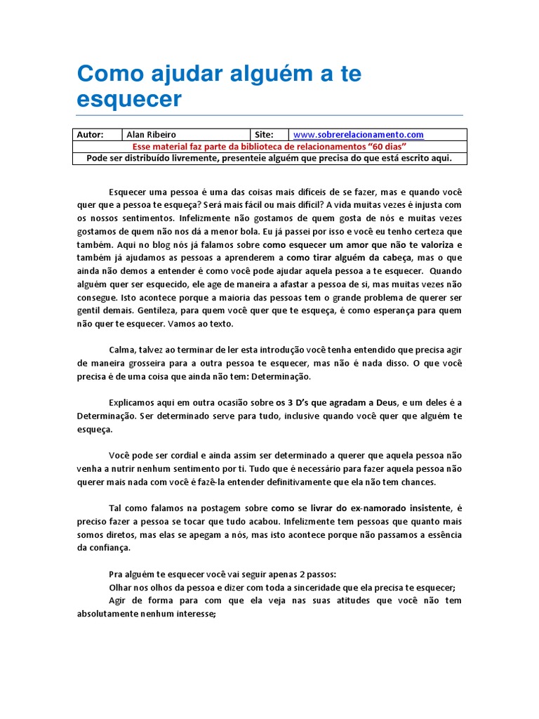 como faz pra esquecer alguem