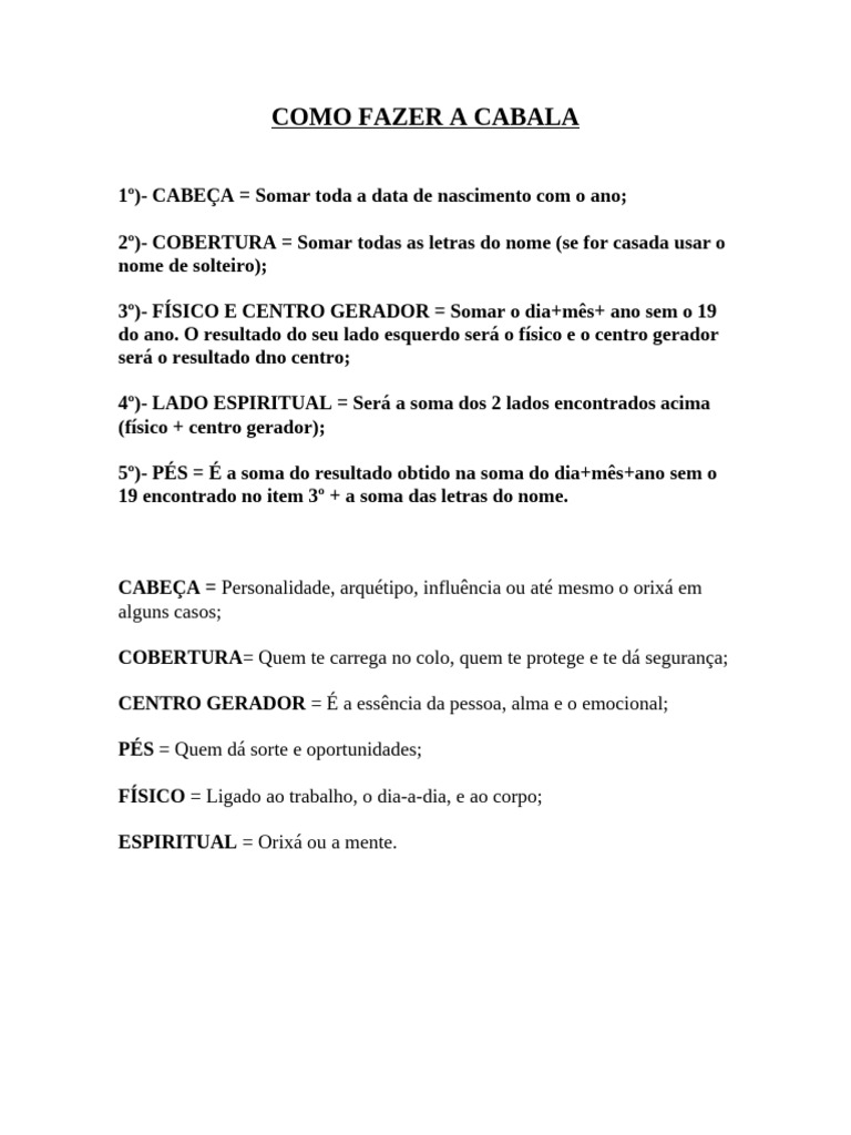 como fazer a cabala