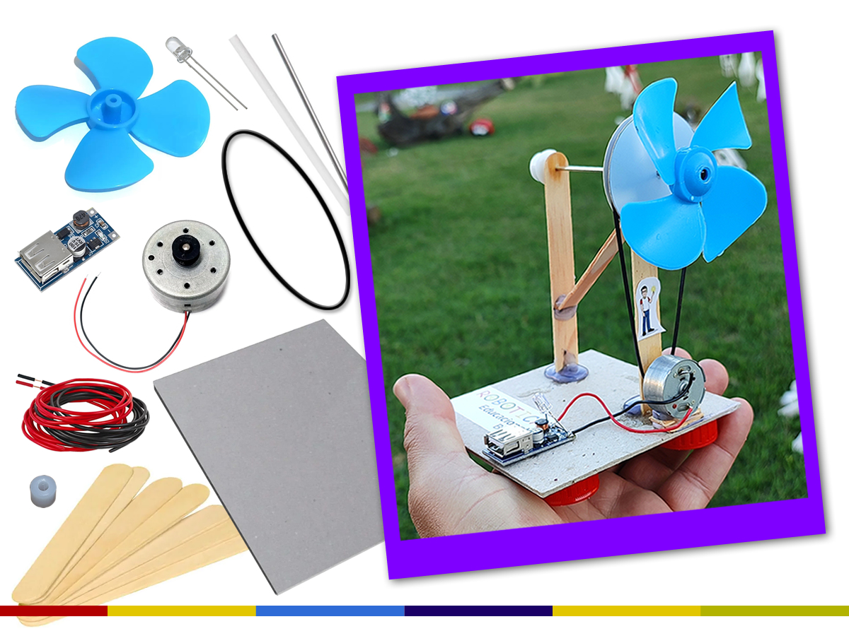 Materiais reciclados para maquete de energia eólica