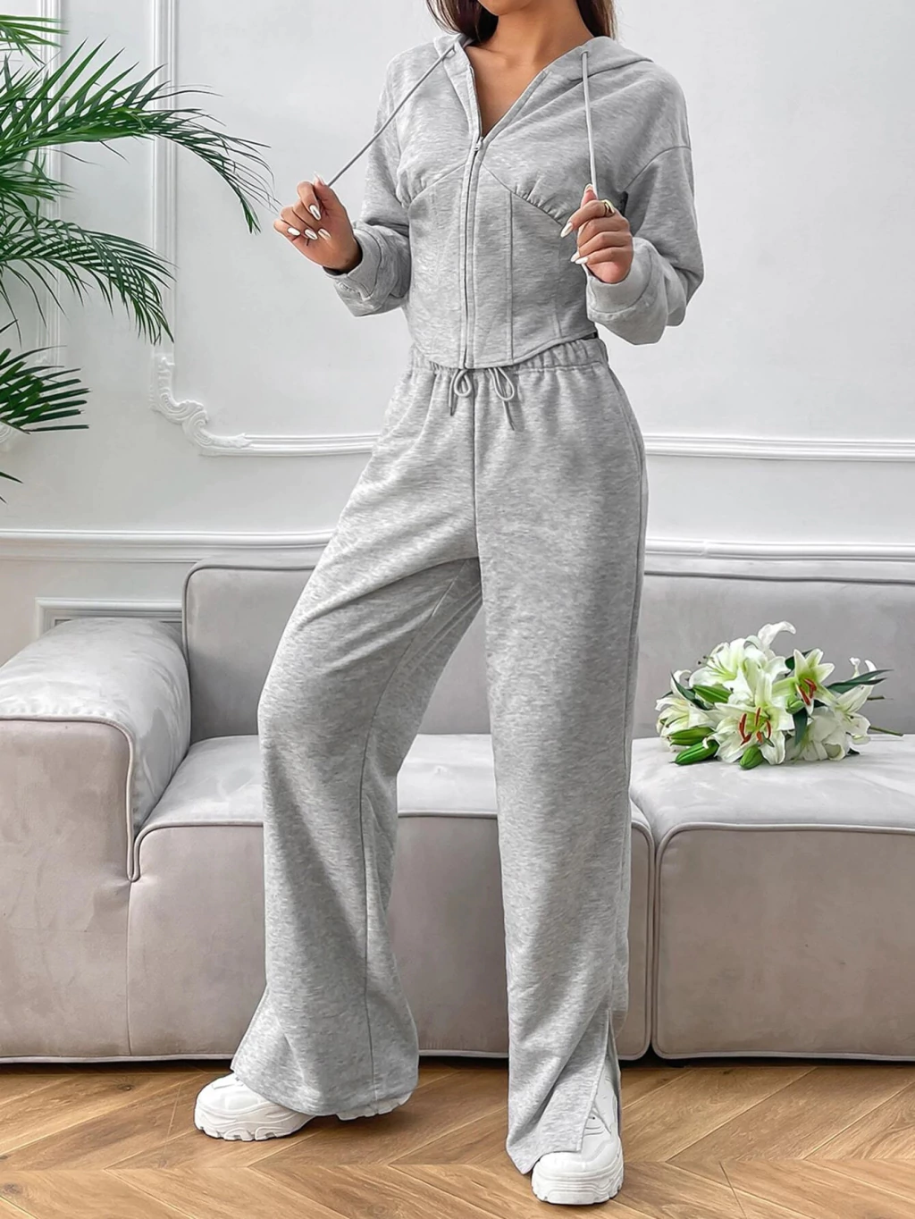 Conjunto moletom feminino felpado wideleg