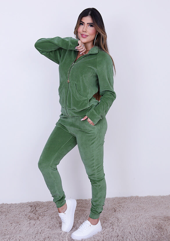 Conjunto moletom feminino felpado wideleg bege