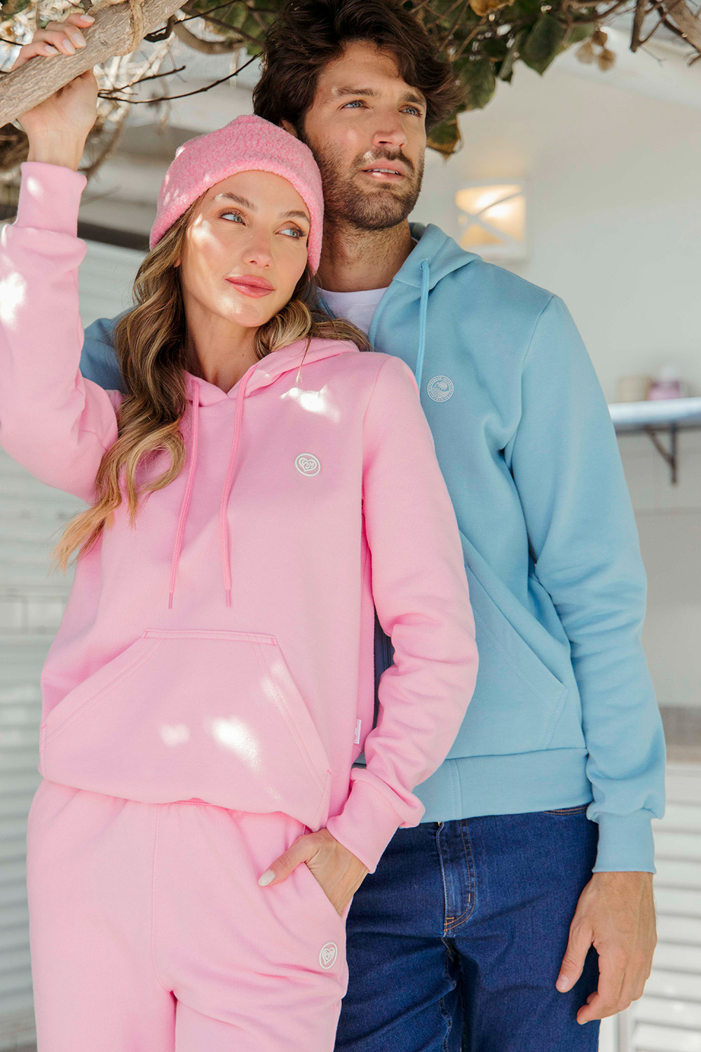 Blusa oversized de moletom feminino beverly hills bege