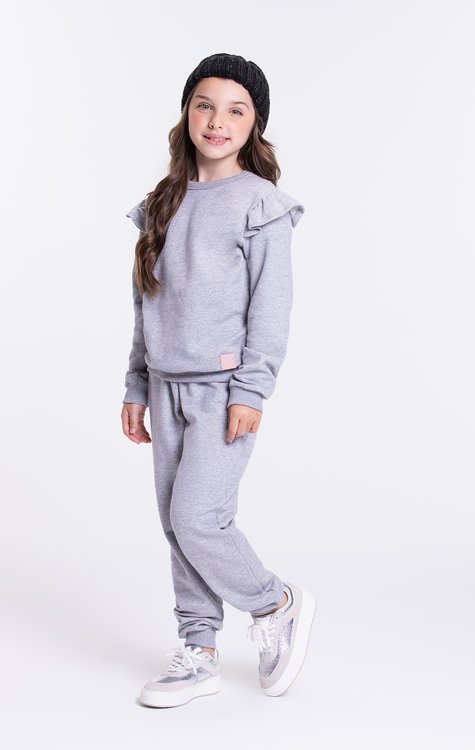 Conjunto feminino jaqueta com capuz em moletinho stretch