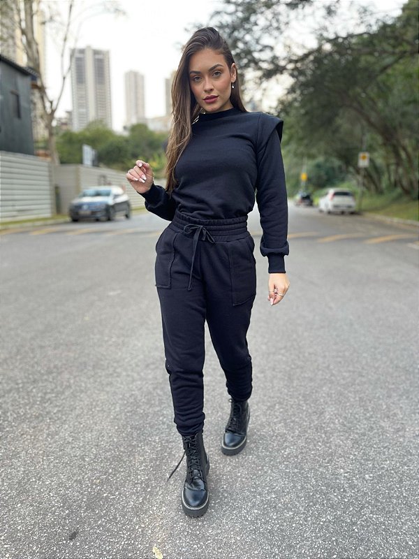 Conjunto blusa de moletom feminino positive + calça feminina jogger peluciado