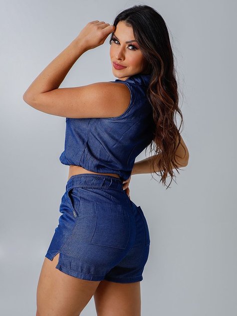 conjunto feminino social short e blusa