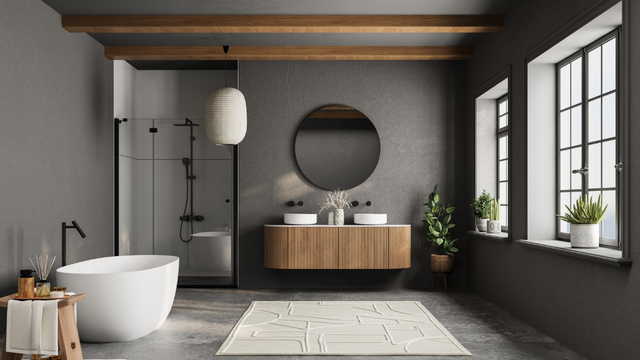 mocha mousse vs curry dourado banheiro