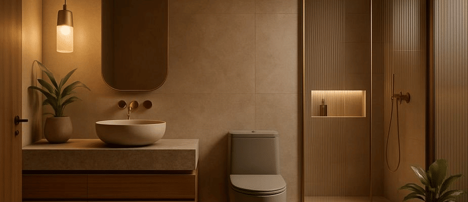 mocha mousse vs curry dourado banheiro