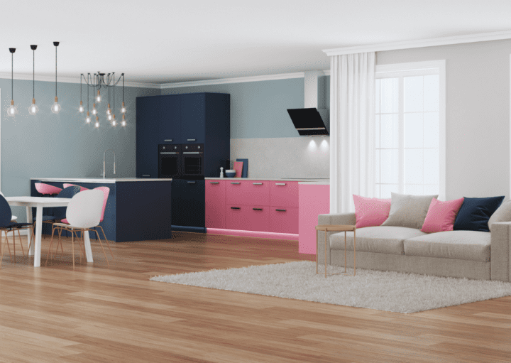 custo de projeto cozinha cinza e rosa planejada