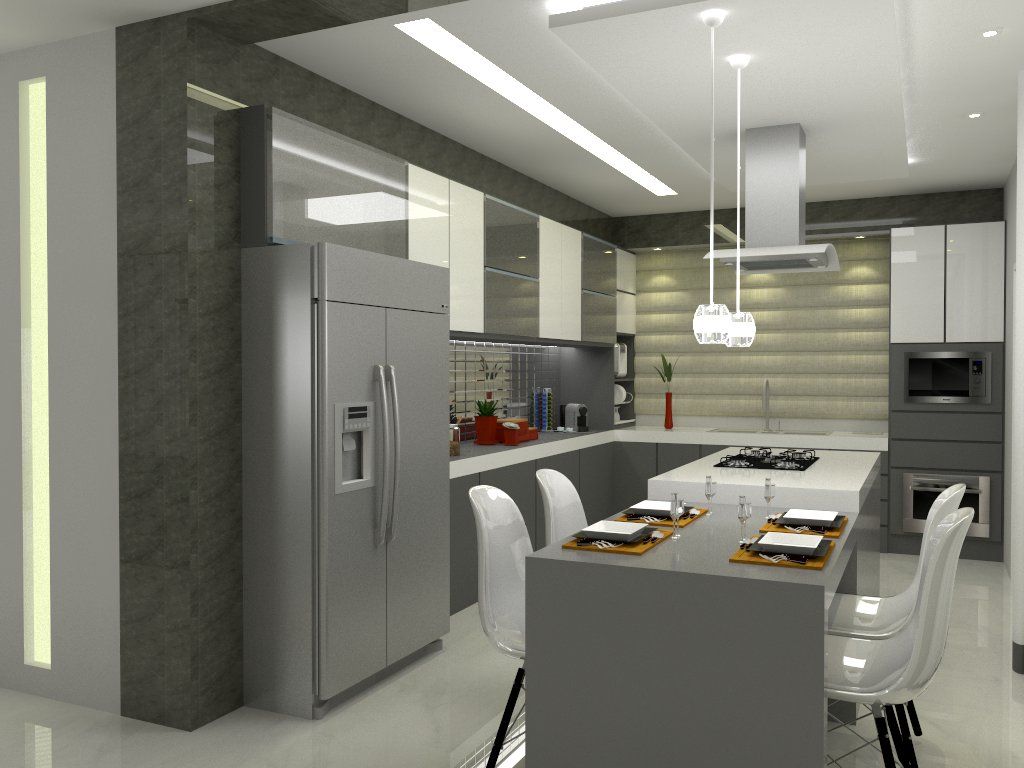 cozinha planejada cinza grafite com ilha