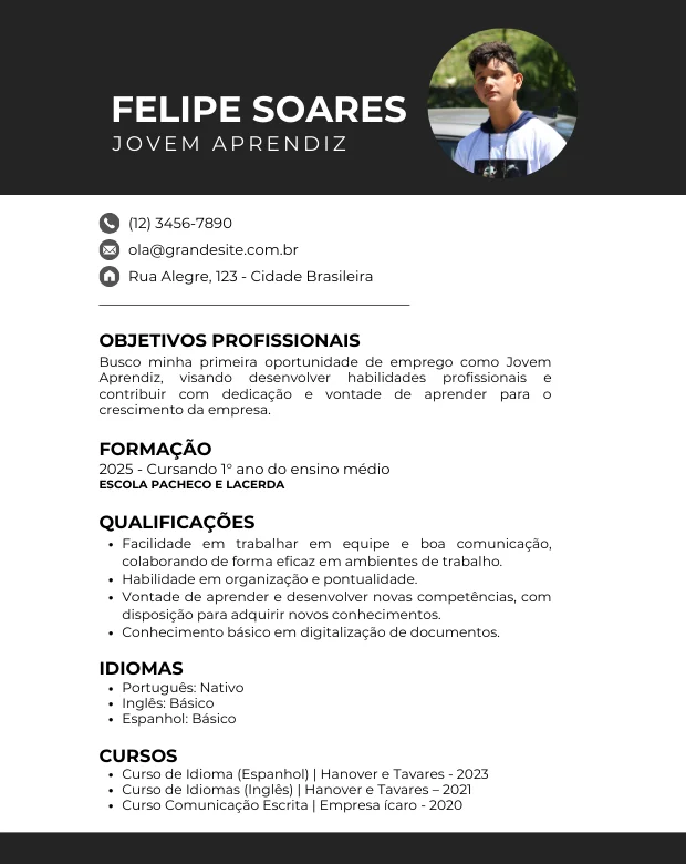 modelo currículo jovem aprendiz 2026