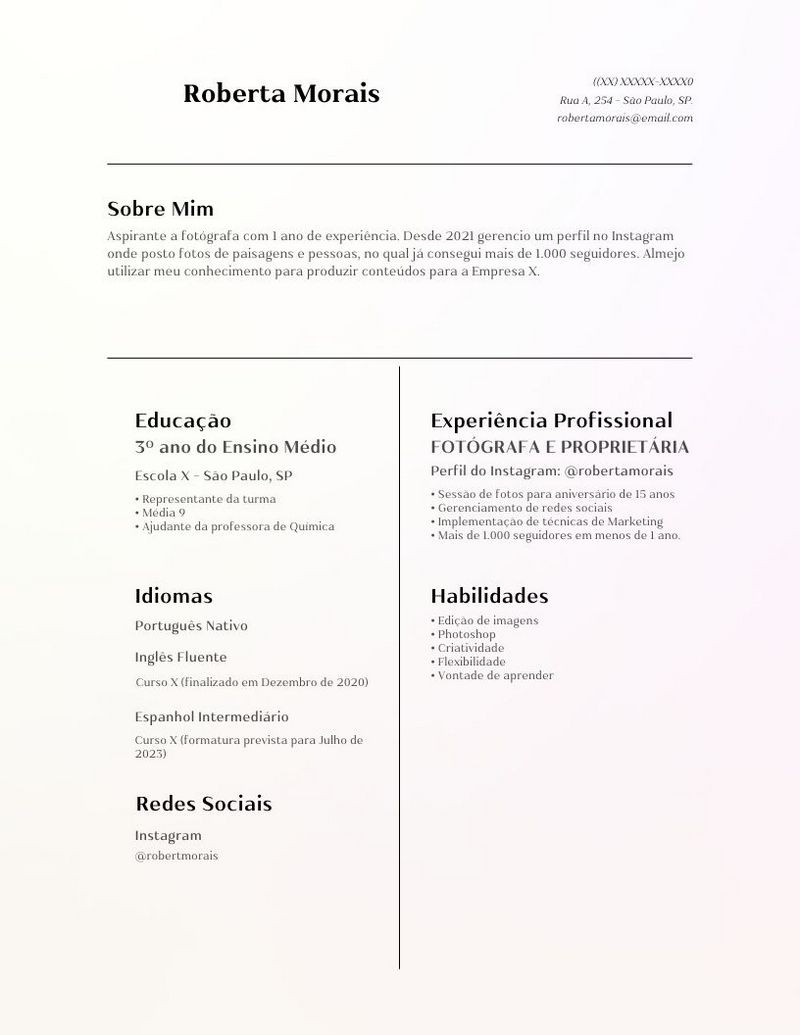 currículo jovem aprendiz sem experiência