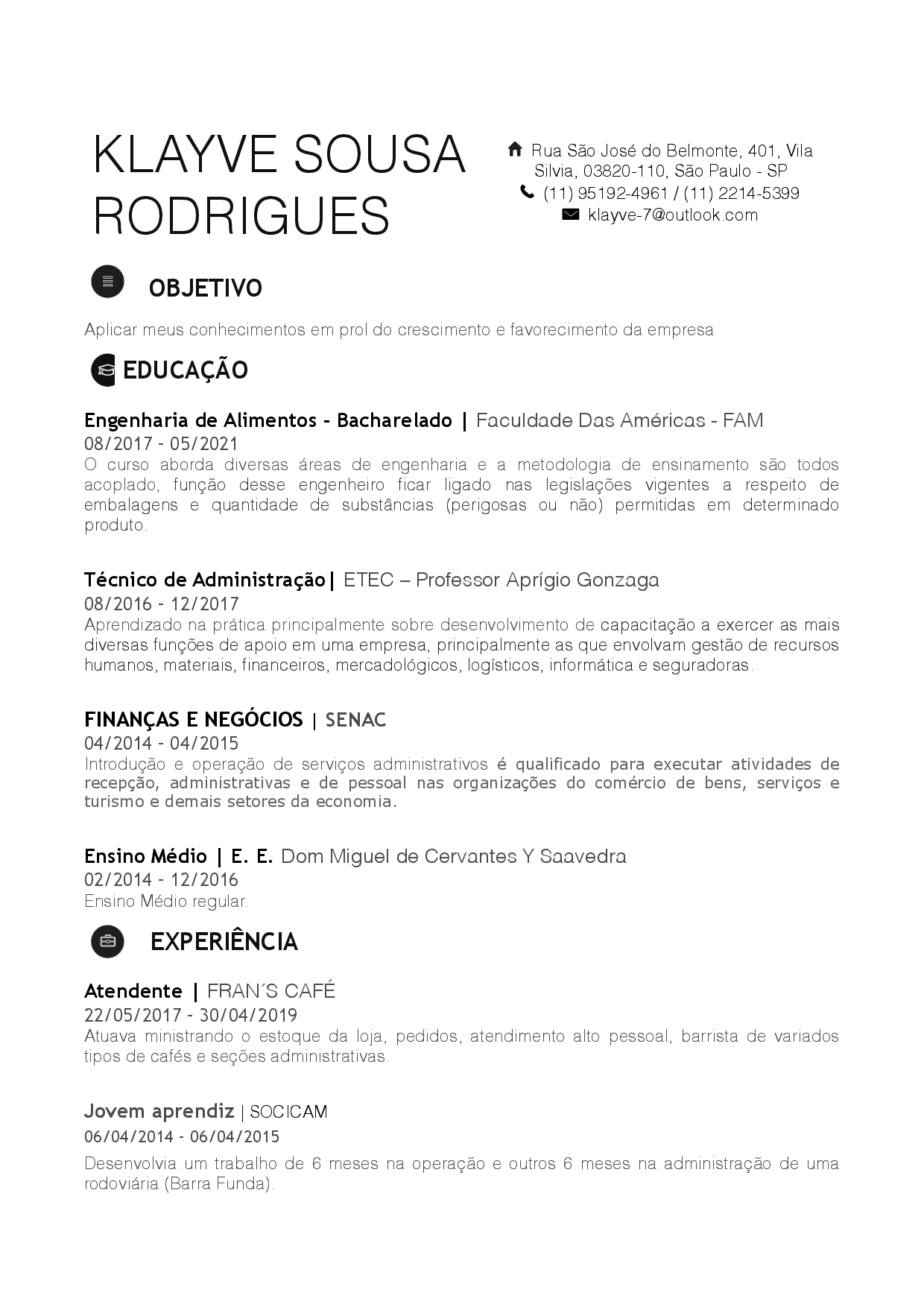 exemplo currículo jovem aprendiz