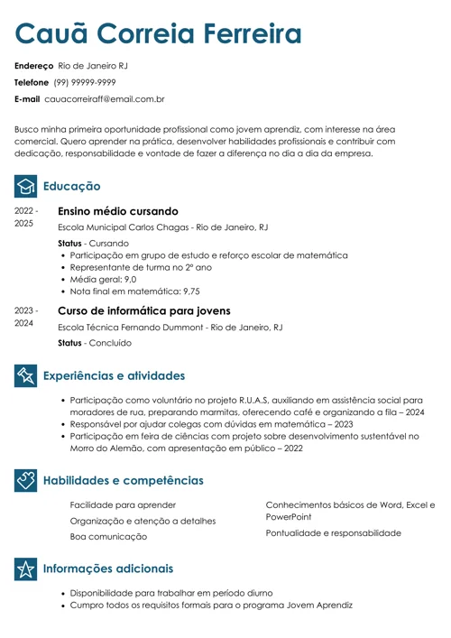 currículo jovem aprendiz pdf grátis