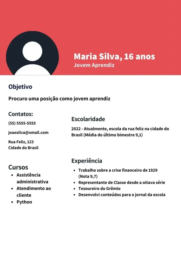 exemplo currículo jovem aprendiz