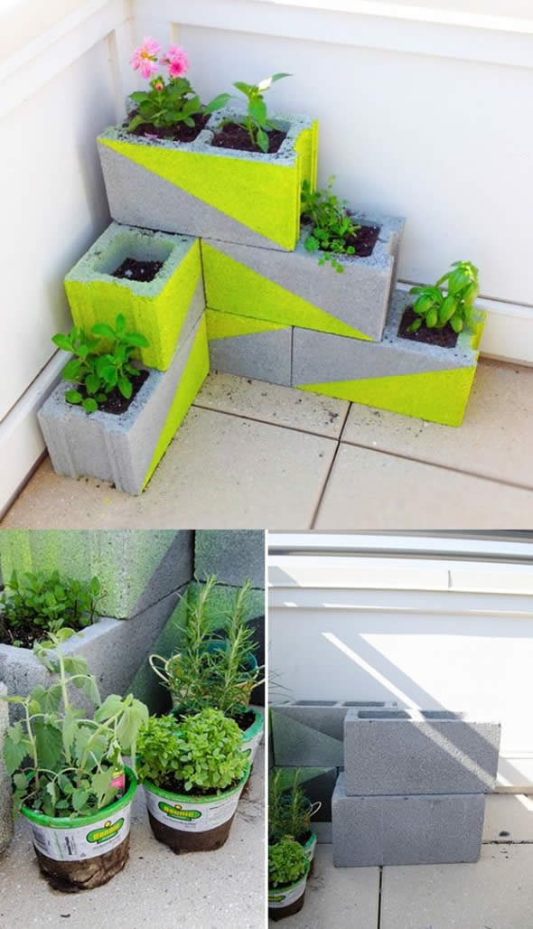 ideias de decoração com blocos de concreto para jardim