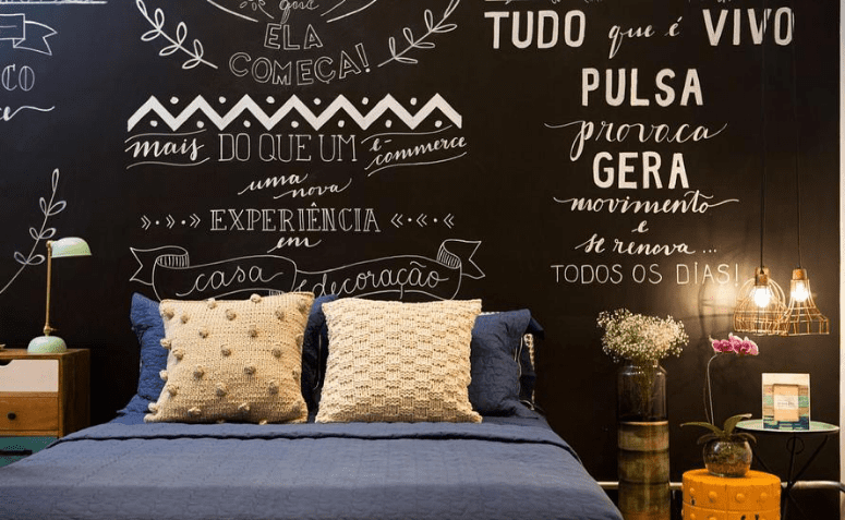ideias de decoração parede lousa para sala