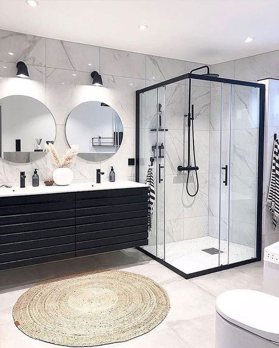 melhores plantas para banheiro preto e branco