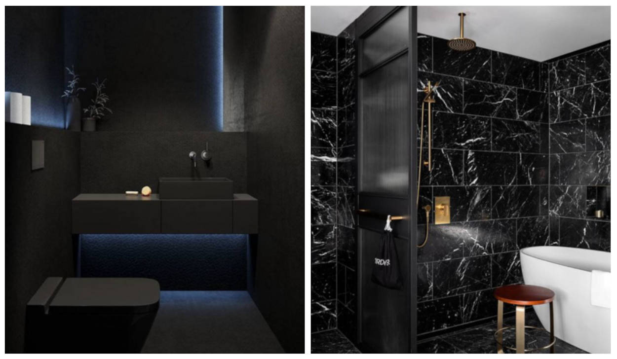 banheiro preto e branco vs cinza