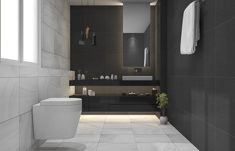 melhores plantas para banheiro preto e branco