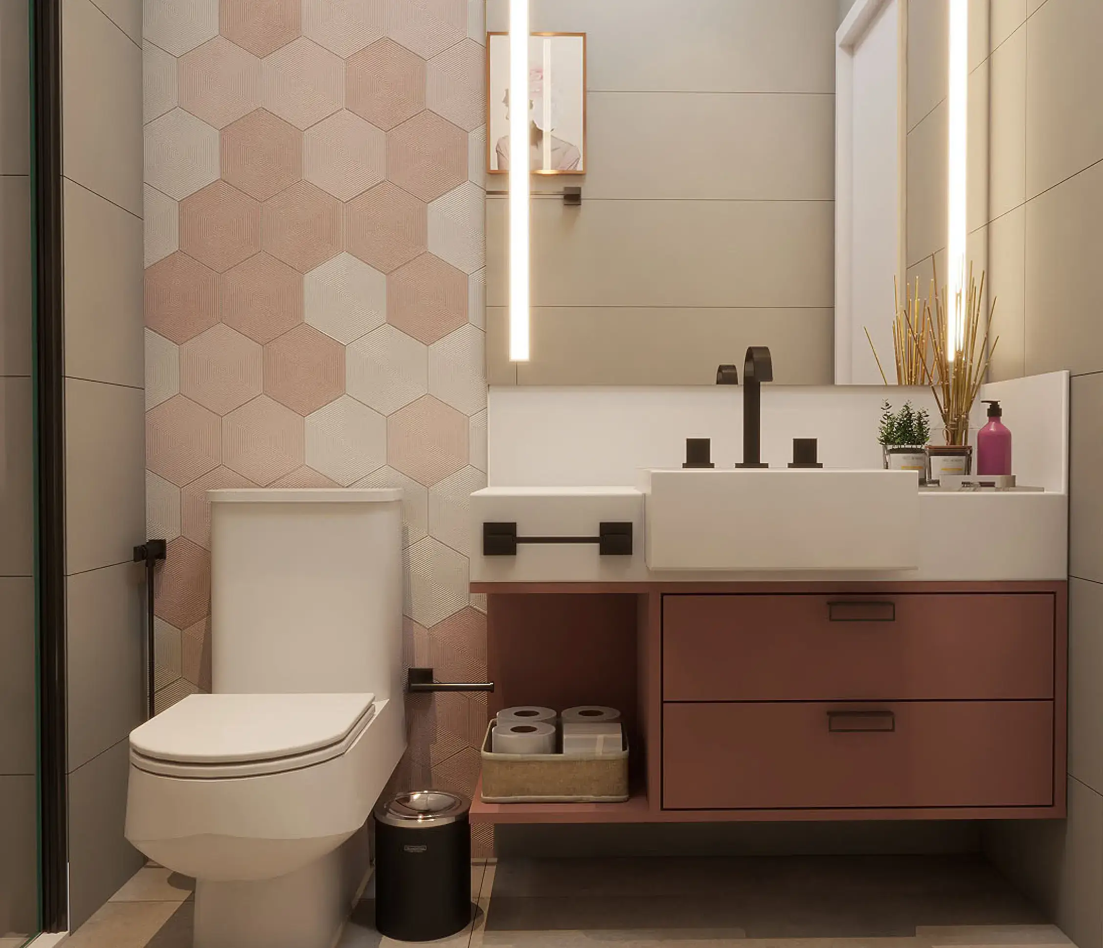 erros comuns ao decorar banheiro de rosa