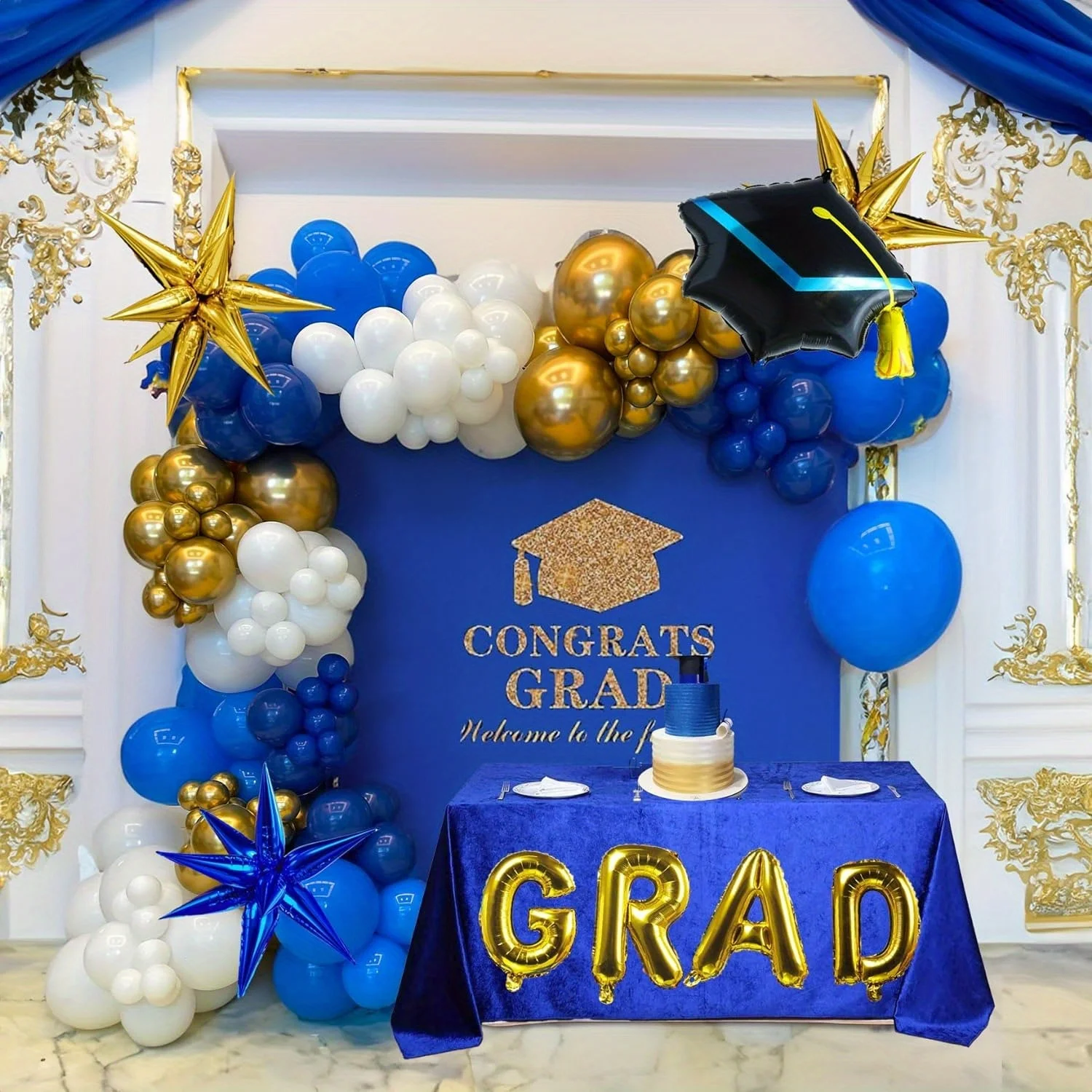 decoração de formatura azul