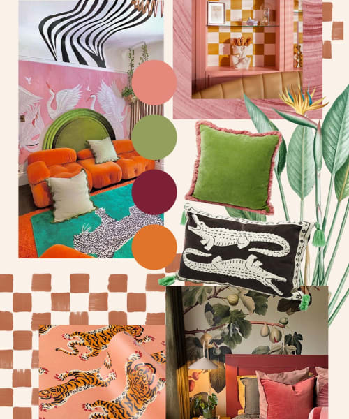 ideias de sala maximalista com cores vibrantes