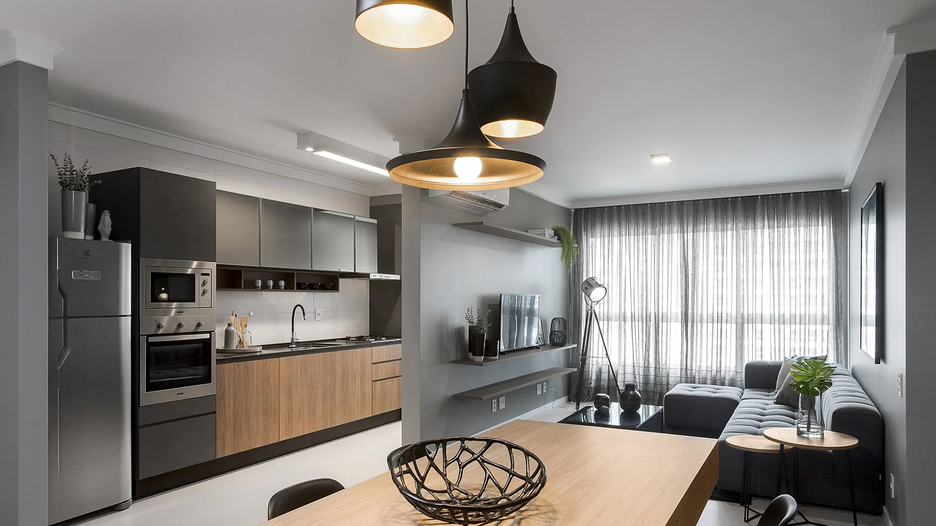 decoracao de sala com tons de cinza